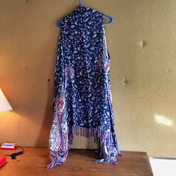Soft Surroundings Paisley Print Fringe Duster Cardigan - Colorful & Draped OS - Picture 2 of 4